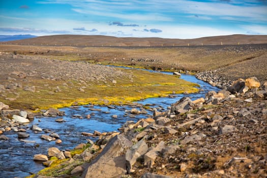 Summer Iceland Landscape with Small River Stream. Horizontal shot
