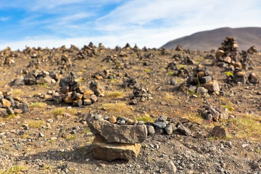 Landscape with Pyramids from stones, Iceland. Horizontal small GRIP shot