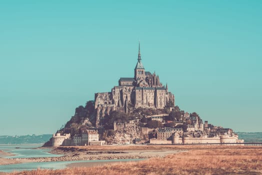 Mont Saint Michel monastery abbey on the island in Normandy, Northern France