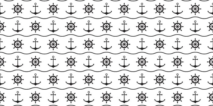 Nautical minimalistic seamless pattern with anchors and ship wheels. Vector illustration