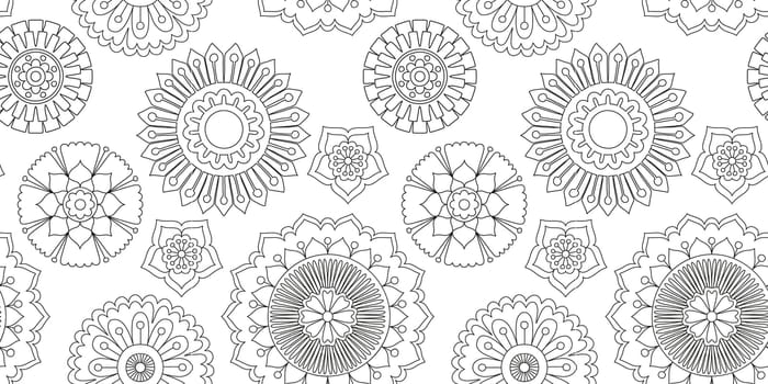 Seamless floral zentangle pattern, endless background with abstract flowers. Adult coloring book. Vector illustration