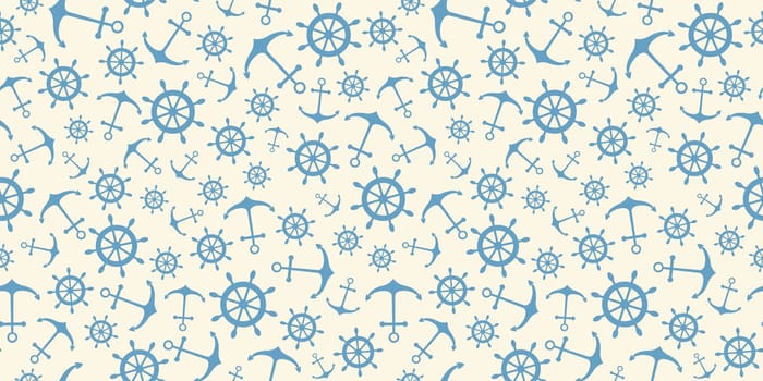 Nautical seamless pattern with ship wheels and anchors. Vector illustration