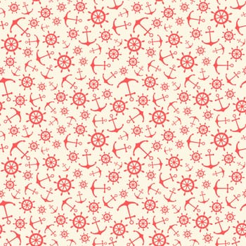 Nautical seamless pattern with ship wheels and anchors. Vector illustration