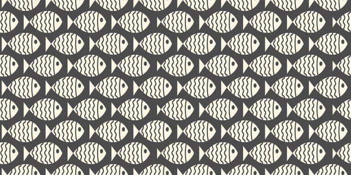 Nautical seamless pattern with swimming cartoon fish. Vector illustration
