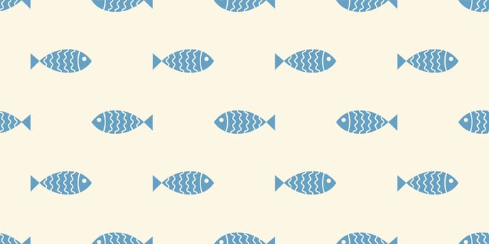 Nautical seamless pattern with swimming cartoon fish. Vector illustration