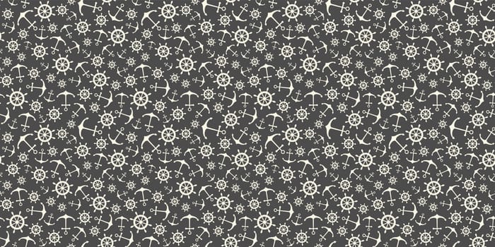 Nautical seamless pattern with ship wheels and anchors. Vector illustration