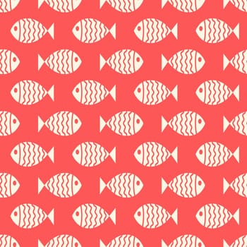Nautical seamless pattern with swimming cartoon fish. Vector illustration