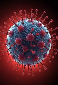 A vivid visualization of HIV, showcasing multiple virus particles. The intricate structures are highlighted against dark background, emphasizing their complexity. Virology as a science. Generative AI.
