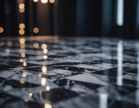 A detailed look at a polished marble surface reveals stunning veining and a smooth, reflective finish. The light enhances the beauty of the stone. Generative AI.