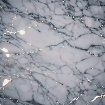 A detailed look at a polished marble surface reveals stunning veining and a smooth, reflective finish. The light enhances the beauty of the stone. Generative AI.