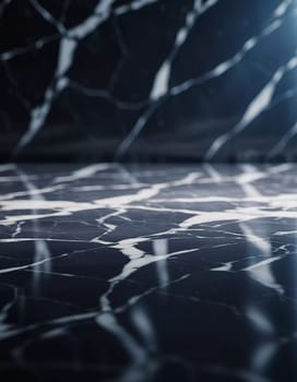 A detailed look at a polished marble surface reveals stunning veining and a smooth, reflective finish. The light enhances the beauty of the stone. Generative AI.