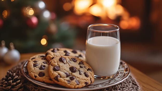 Milk and Cookies for Santa by the Fireplace, Christmas Eve Tradition