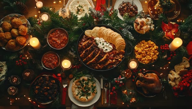 Christmas Dinner Table with Festive Food, Concept, Holiday Feast