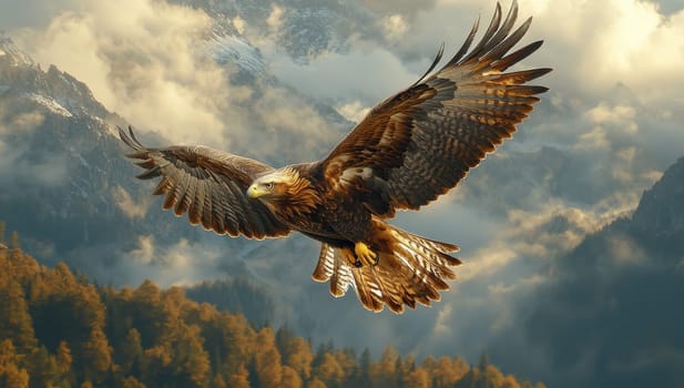 Golden Eagle Soaring Above Mountain Peaks, A Symbol of Freedom and Power