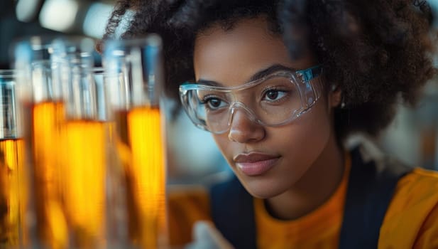 Scientist examining test tubes in a lab. Concept of science, research, and discovery.