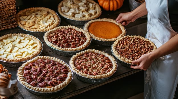 Variety of freshly baked homemade pies for Thanksgiving or holiday celebrations