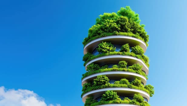 Modern green building with trees on balconies. Concept of sustainable architecture
