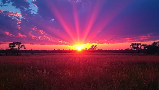 Radiant Sunset Over a Tranquil Meadow, Golden Hour Landscape
