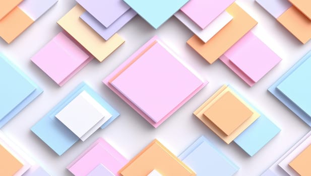 Abstract 3D geometric background with pastel colored squares. Concept of modern, minimalist, design.