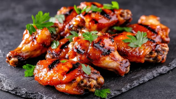 Grilled BBQ Chicken Wings with Parsley Garnish, A Delicious Culinary Concept