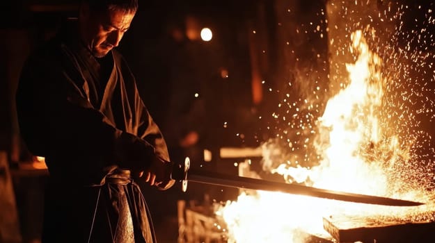 Blacksmith Forging a Sword in the Heat of the Forge, Concept of Craftsmanship