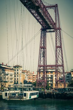 The Bizkaia suspension transporter bridge (Puente de Vizcaya) in Portugalete, Spain. The Bridge crossing the mouth of the Nervion River.