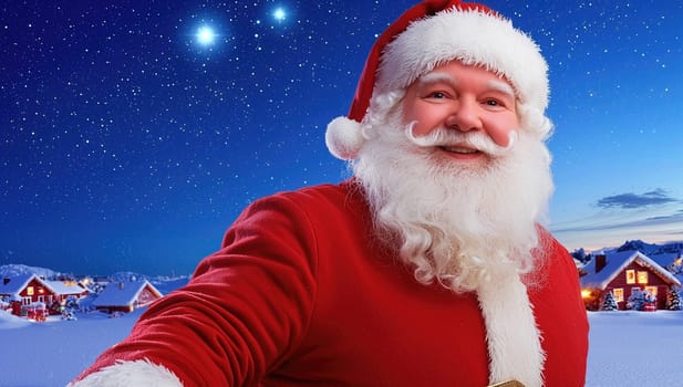 Jolly Holiday Cheer, Santa Claus in a Snowy Village