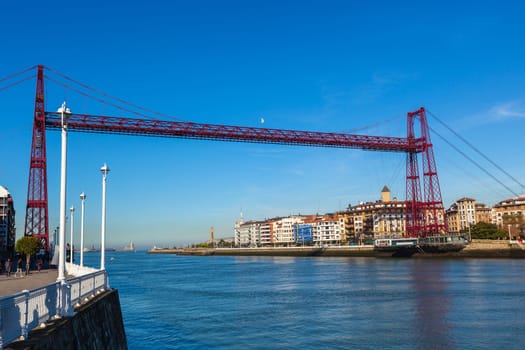 The Bizkaia suspension transporter bridge (Puente de Vizcaya) in Portugalete, Spain. The Bridge crossing the mouth of the Nervion River.