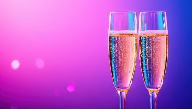 Two Champagne Flutes against a Festive Background. Concept of Celebration, New Year's Eve, Party