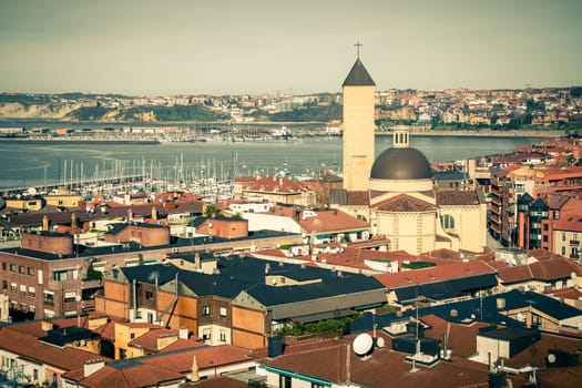 Las arenas of Getxo seafront and church. Basque country, The Northern Spain