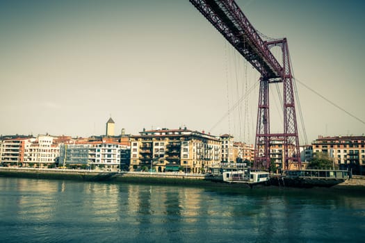 The Bizkaia suspension transporter bridge (Puente de Vizcaya) in Portugalete, Spain. The Bridge crossing the mouth of the Nervion River.