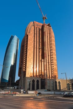 ABU DHABI, UAE - DECEMBER 22: Abu Dhabi new district with skyscrapers construction on December 22, 2014. United Arab Emirates