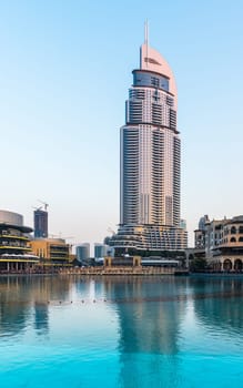 UAE, DUBAI - JANUARY 01: Dubai fountains show place at the Dubai Mall on January 01, 2015