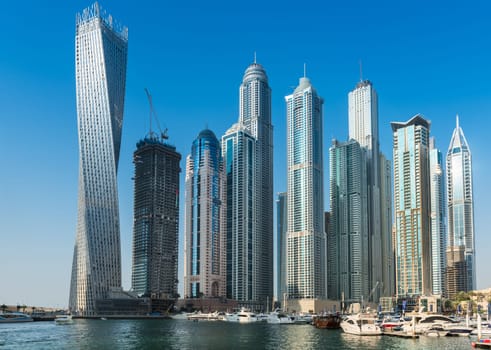 UAE, DUBAI - DECEMBER 31: view of Dubai Marina, United Arab Emirates - the largest man-made marina in the world on December 31, 2014