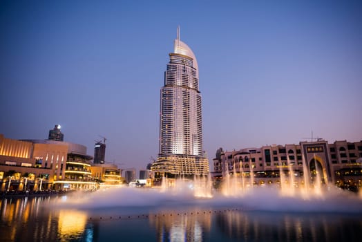 UAE, DUBAI - JANUARY 01: Dubai fountains show at the Dubai Mall on January 01, 2015