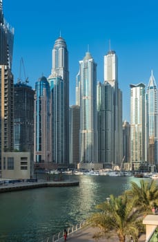 UAE, DUBAI - DECEMBER 31: view of Dubai Marina, United Arab Emirates - the largest man-made marina in the world on December 31, 2014