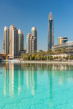UAE, DUBAI - JANUARY 02: View on Dubai downtown at the Dubai Mall on January 02, 2015