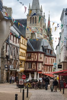 FRANCE, VANNES - SEPTEMBER 22: street with colorful houses in a medieval city of Vannes Brittany on September 22, 2015