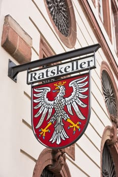 GERMANY, FRANKFURT AM MAIN - MAY 24: View of Ratskeller sign on a building - the name of the old restaurant in Frankfurt on May 24, 2015