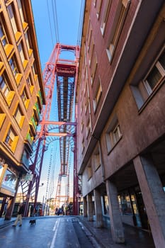 SPAIN, PORTUGALETE - JANUARY 04: The Bizkaia suspension transporter bridge (Puente de Vizcaya) in Portugalete, Spain on January 04, 2013. The Bridge crossing the mouth of the Nervion River.