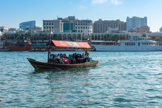 UAE, DUBAI - DECEMBER 27: traditional arabic boat at Dubai Creek on December 27, 2014