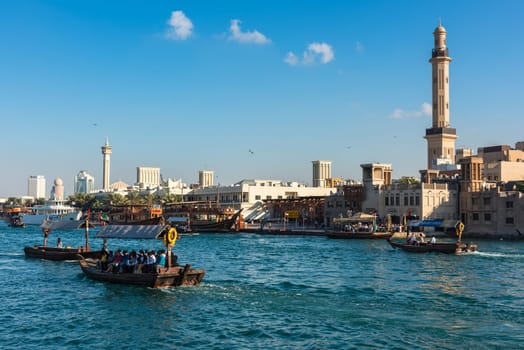 UAE, DUBAI - DECEMBER 27: traditional arabic boats at Dubai creek on December 27, 2014
