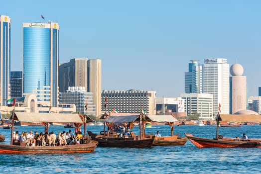 UAE, DUBAI - DECEMBER 27: traditional arabic boats at Dubai creek on December 27, 2014