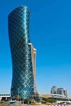 ABU DHABI, UAE - DECEMBER 22: View of The Capital Gate tower in Abu Dhabi on December 22, 2014. United Arab Emirates