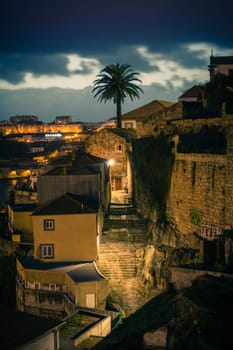 PORTUGAL, PORTO - JANUARY 20: Overview of Old Town of Porto, Portugal at night on January 20, 2013