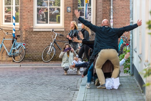 NETHERLANDS, UTRECHT - OCTOBER 01: people having fun on the street of Utrecht on October 1, 2015