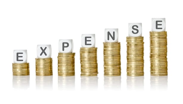 Coin stacks with letter dice - Expense
