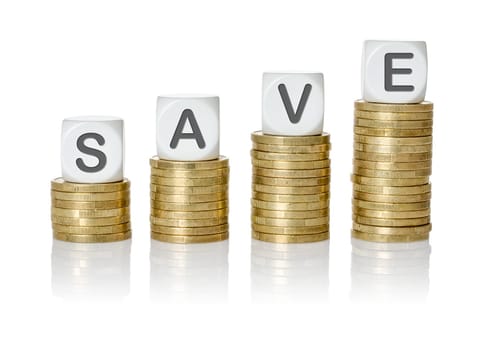 Coin stacks with letter dice - Save