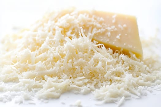 Fresh Parmesan cheese is carefully shaved into fine shavings, creating a visually appealing arrangement that highlights its texture and flavor. A delightful addition for various culinary uses.