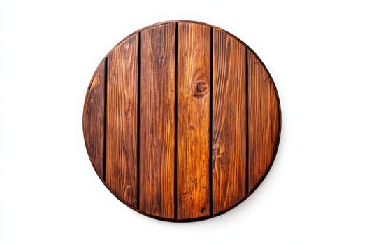 A round wooden coffee table with a rich finish is placed isolated in a tranquil outdoor setting. The tables surface showcases beautiful grain patterns, inviting relaxation and enjoyment.